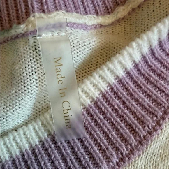 LoveShackFancy Cream Cardigan with Lilac Trim - Picture 3 of 7